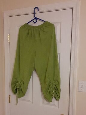 Bryn Walker Green Cotton  Elastic Waist 12" W Ruched Hem Pants SZ S